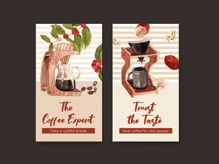 Instagram template with international coffee day concept design for social media and digital marketing watercolor vector