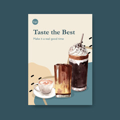 Poster template with international coffee day concept design for leaflet and marketing watercolor vector