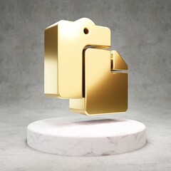 Paste icon. Shiny golden Paste symbol on white marble podium.