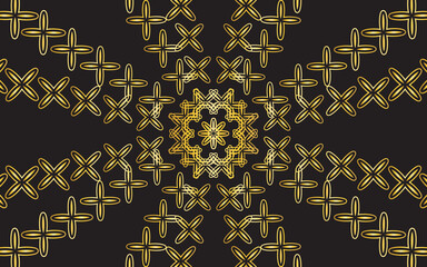 Mandala Art style, Seamless Template Pattern Ornament Gold Abstract on Black Background