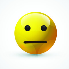 vector round yellow cartoon bubble Straight Mouth Neutral emoticons comment social media Facebook Instagram Whatsapp chat comment reactions, icon template face emoji character message