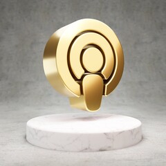 Podcast icon. Shiny golden Podcast symbol on white marble podium.