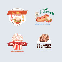 Logo with world food day concept design for restaurant and branding watercolor vector