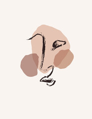 abstract face one line drawing. Portrait minimalistic style. Fine one line drawing abstract face. One line drawing abstract face. Modern continuous line art