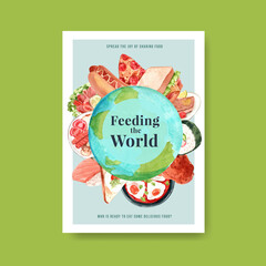 Poster with world food day concept design for advertise and leaflet watercolor vector