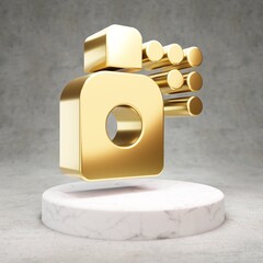 Spray Can icon. Shiny golden Spray Can symbol on white marble podium.