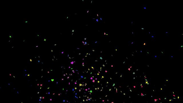 ハートや星のカラフルな紙吹雪、パーティー、お祝い、イベント、背景透明（アルファチャンネル、）