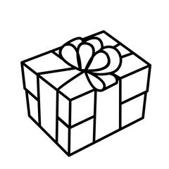 Gift icon, a box tied with a ribbon. Black and white vector image