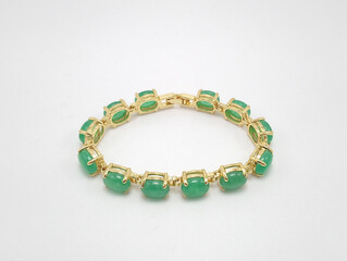 Green jade gems on gold bracelet fashion wear