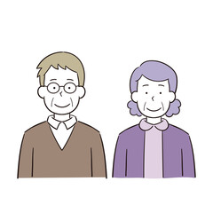 2人で並ぶ笑顔の老夫婦のイラスト