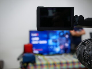 closeup of video camera recording and live streaming.