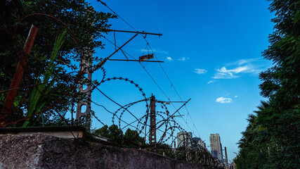 铁丝网 围墙  电线杆