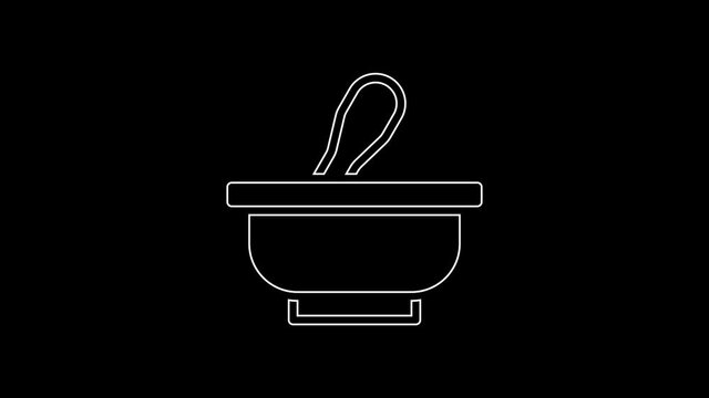 White line Mortar and pestle icon isolated on black background. 4K Video motion graphic animation