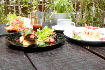 Delicious food and drink on the table