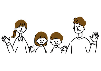 手をふっている家族　バストアップ