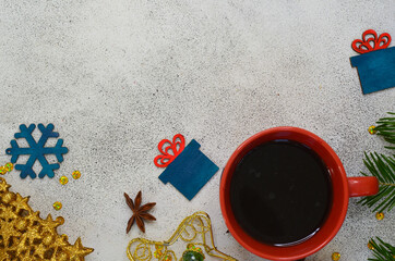 Obraz premium cozy warming drink on christmas holiday coffee and anise star cozy home atmosphere hygge concept