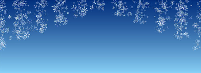 White Snowfall Vector Blue Background. Christmas 