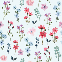 Fototapeta na wymiar Watercolor Seamless Pattern with Wildflowers 
