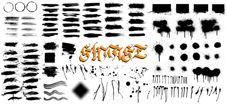 Very nice collection grunge, hi level traced. Grunge texture - brush stroke, spray graffiti, drops, brush lines, splashes, ink strokes and other. Ink artistic design texture. Vector set