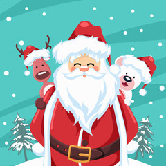 Santa claus design with reindeer and christmas bear