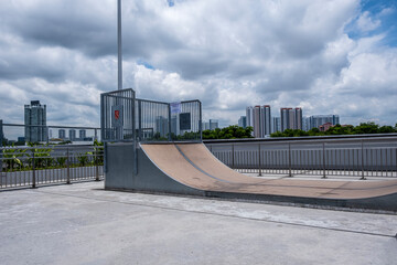 Empty Street Style Skatepark On A Sunny Day, In Singapore. Stock Photo.