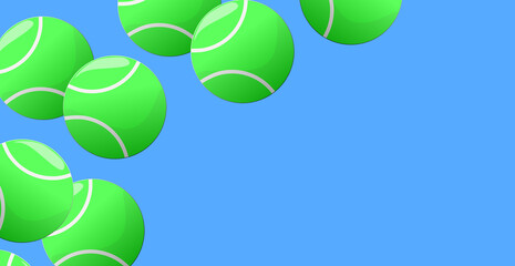 Illustration with blue background. A group of tennis balls. Digital drawing relating to the game, sport, betting and competition. Copy space.