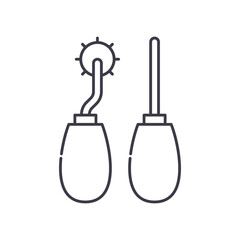 Tailoring tools icon, linear isolated illustration, thin line vector, web design sign, outline concept symbol with editable stroke on white background.