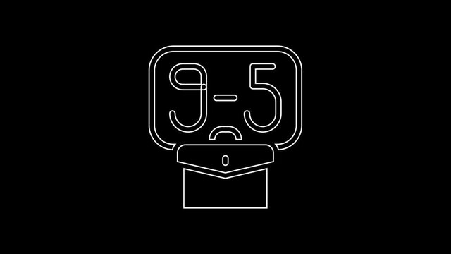 White line From 9:00 to 5:00 job icon isolated on black background. Concept meaning work time schedule daily routine classic traditional employment. 4K Video motion graphic animation