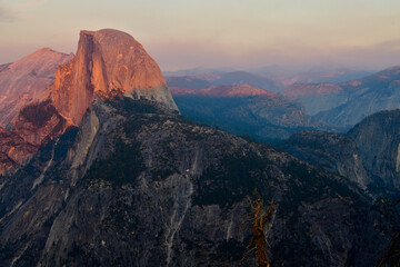 Sunset Turned Half Dome and the Yosemite Valley into Orange Colors 