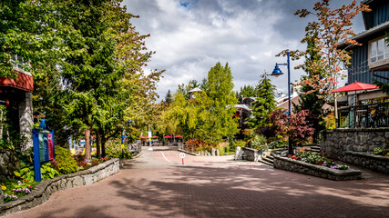 The Village Stroll winding through the Village of Whistler, British Columbia, Canada
