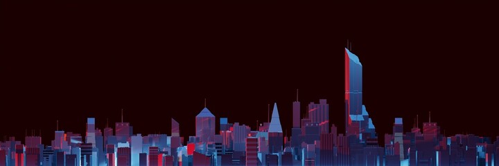 City skyline with flat, colorful aesthetic. Digital 3D render. - obrazy, fototapety, plakaty