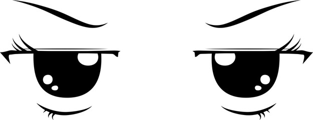 Monochrome Cute anime-style eyes with an angry look