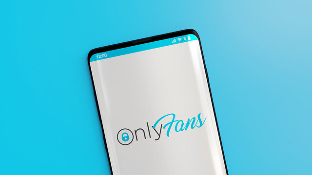 Mobile phone with the OnlyFans logo displayed, with copy space. 3D rendering.	