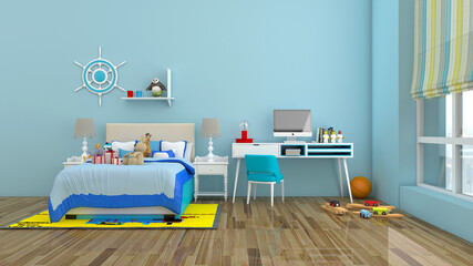 Blue children room interior home furnishing background picture