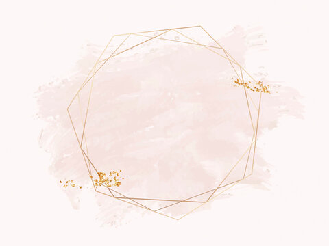 Gold Geometric Frame On A Pink Brushstroke Background