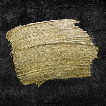 Metallic Gold Oil Paint Brush Stroke Texture On A Black Background