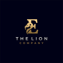 Letter E Lion Head , Elegant Luxury Initial Logo Design Vector