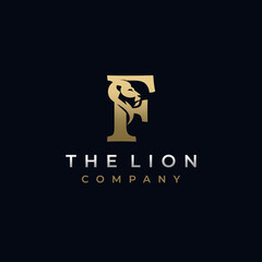 Letter F Lion Head , Elegant Luxury Initial Logo Design Vector