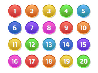 Colorful number icon from 1 to 20. Vector illustration.