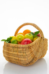 Basket, fresh, mixed fruit, white background, fruit,