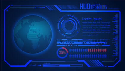 binary circuit board future technology, blue HUD world cyber security concept background, 