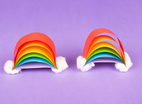 Handmade Kids Rainbow with Clouds made of Paper and Cotton