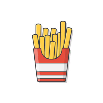 French Fries In Paper Box Vector Icon Illustration. Potato Fries In Fast Food Box Icon