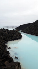 blue lagoon and volcanic stone