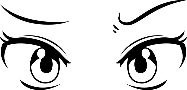 Monochrome Cute anime-style eyes with a suspicious expression