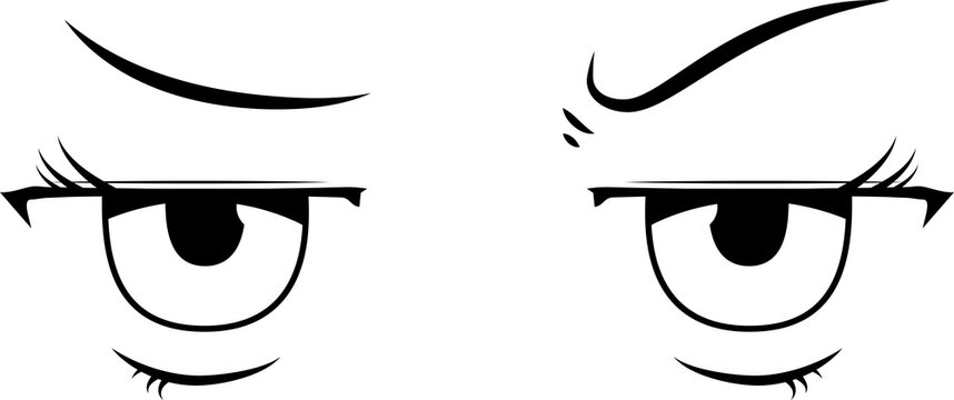 Monochrome Cute anime-style eyes with a suspicious expression