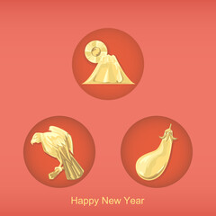 金のお正月縁起物アイコン風イラスト