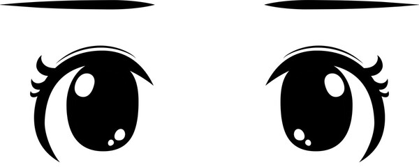 Cute anime-style big black eyes in normal times