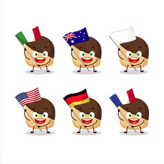 Chocolate slime cookies cartoon character bring the flags of various countries