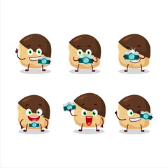 Photographer profession emoticon with chocolate slime cookies cartoon character